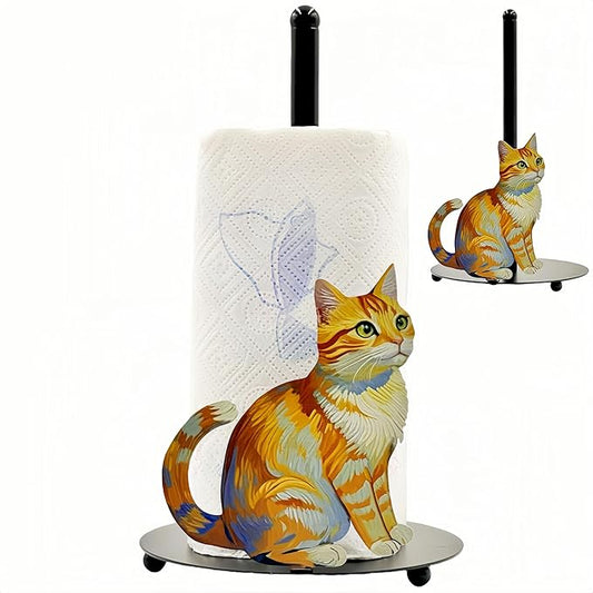 Cat Paper Towel Holder Countertop, Freestanding Paper Roll Holder, Easy One-Handed Tear Kitchen Paper Towel Stand with Weighted Base, Cute Animal Home Decor for Kitchen and Bathroom Countertop(1 Pack)
