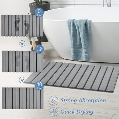 AWW Foldable Stone Bath Mat, Quick Dry Diatomaceous Earth Bath Mat with Non-Slip Mat, Super Absorbent, Easy to Clean, Compact for Small Bathrooms, 31.5 x 15.7, Grey - Image 2