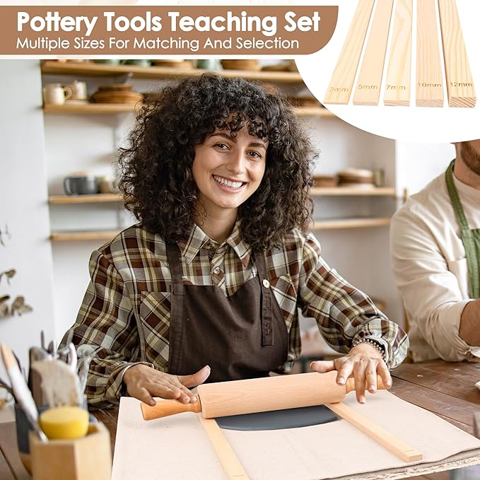 12 Pcs Pottery Tools Set, Include17in Slab Roller for Clay Pottery and 10 Pcs 5 Size Wooden Rolling Pin Guides, 1 Linen Tablecloth for Ceramic Clay Making - Image 5