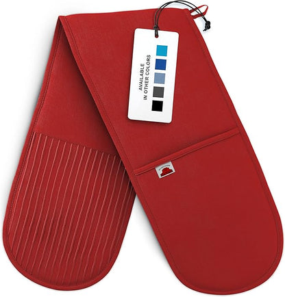 Red Double Oven Mitt Kitchen Protection - Pack of 1-32" Long - Heat Resistant Cotton Professional Grade with Terrycloth Lining