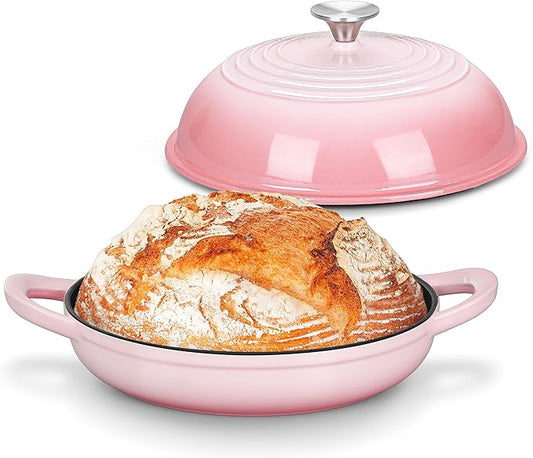 Bread Dutch Oven for Sourdough Baking (5.5 QT), Joyfair Enameled Cast Iron Dutch Oven Pot with Lid, Sourdough Bread Pan with Heavy Duty Dual Handles, Non-Stick & Even Heat, Oven-safe up to 500°F, Pink by Joyfair