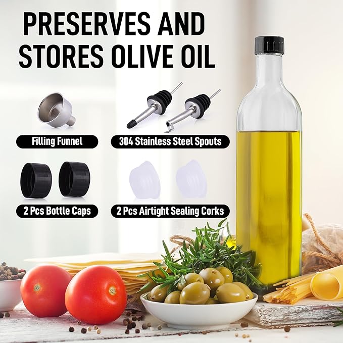Zulay Olive Oil Dispenser For Kitchen, Glass Oil Container With Spout, Oil Decanter/Cruet Dispenser, Bottle Dispenser With Pourers and Funnel, 1 Pack (Clear) - Image 6