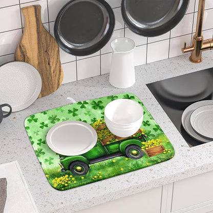 Holiday Truck Drying Dish Mat Green Lovely Clovers Decoration Cloth Dish Drain Mat Small - Image 6