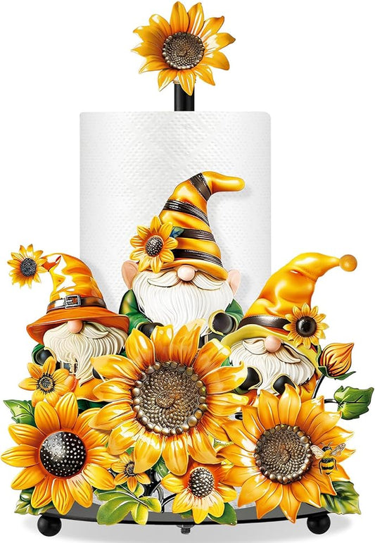 Thyle Sunflower Paper Towel Holder Summer Sunflower Gnome Kitchen Decor and Accessories Rustic Farmhouse Dispenser Kitchen Paper Holder Stand with Round Base for Countertop Toilet Home Accessories