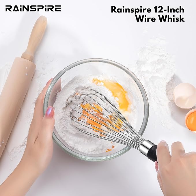 Rainspire 12-Inch Wire Whisk Stainless Steel, Balloon Whisks for Cooking, Wisk Wisking Tool With Soft Silicone Handle, Thick Durable Whisker for Blending, Beating, Whisking, Stirring, Black - Image 6
