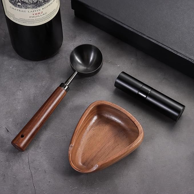 3pcs Coffee Bean Dosing Cup Set with Gift Box, Dosing Walnut Wood Cups Stainless Steel Spoon Portable Spray Bottle Static Reduction Precise Measuring for Espresso Tea Coffee Bar Accessories Kit - Image 5