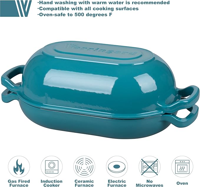 VORRINGARD Enameled Cast Iron Sourdough Bread Oven, Dutch Oven, Loaf Cast Iron Bread Pan for Homemade Bread Baking, Meatloaf Pan with Lid, 5QT, Bluegreen - Image 3