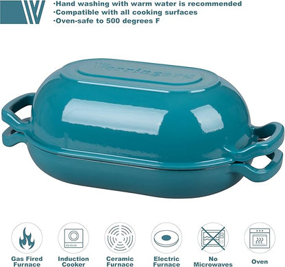 VORRINGARD Enameled Cast Iron Sourdough Bread Oven, Dutch Oven, Loaf Cast Iron Bread Pan for Homemade Bread Baking, Meatloaf Pan with Lid, 5QT, Bluegreen - Image 3