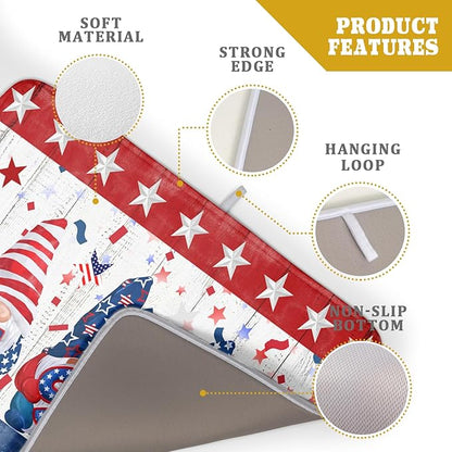 Giwawa 4th of July Gnomes Dish Drying Mat 18x24 inch Patriotic Elf Usa Stars Dish Drainer Mats Independece Day Large Microfiber Dish Drying Pad for Kitchen Countertop Holiday Decor