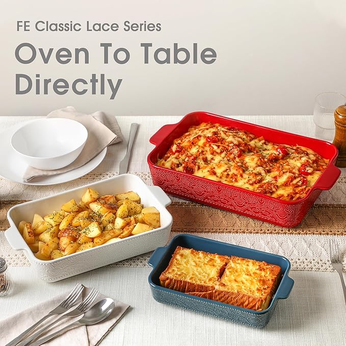 Ceramic Baking Dish Set of 3, Casserole Dishes for Oven, Ideal for Baking, Stewing, Roasting, and Holiday Feasts. The Gift for Mother's Day, Thanksgiving, Christmas, or Housewarming - Image 4