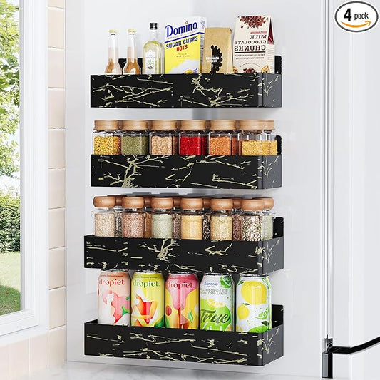 Mystozer Magnetic Spice Rack for Refrigerator, Kitchen Organizer and Storage Shelf, Black Gold(4 Pack) by Mystozer
