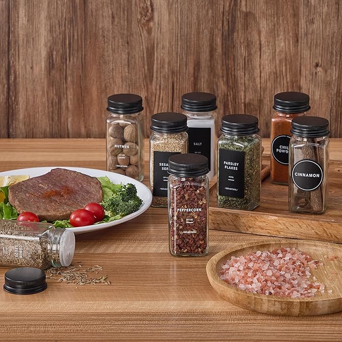 36 Glass Spice Jars with 576 Labels-Spice Jars with Black Metal Caps, 4oz Empty Square Spice Containers with Shaker Lids, Funnel, Pen, Seasoning Bottles for Spice Rack, Drawer, Cabinet - Image 6