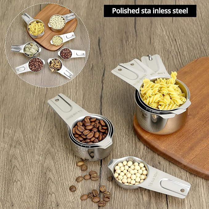 QWORK Stainless Steel Measuring Cups, Set of 7 Nesting Kitchen Tools for Cooking & Baking - Image 4