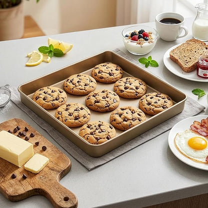 Dicunoy 3 Pack Baking Sheet Pans 11 Inches x 11 Inches, Nonstick Square Baking Pan, Heavy Duty Cookie Sheets for Baking, Evenly Heating Toaster Oven Tray Deep Dish for Bread Brownie Cake