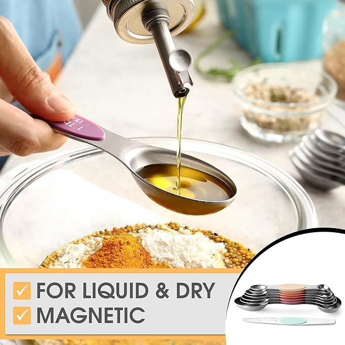 Spring Chef Stainless Steel Metal Magnetic Measuring Spoons Set of 8 with Leveler, Heavy Duty Nesting Teaspoon & Tablespoon Measuring Spoons, Kitchen Gadgets for Baking & Cooking - Desert Sunset - Image 4
