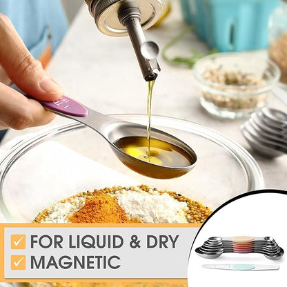 Spring Chef Stainless Steel Metal Magnetic Measuring Spoons Set of 8 with Leveler, Heavy Duty Nesting Teaspoon & Tablespoon Measuring Spoons, Kitchen Gadgets for Baking & Cooking - Desert Sunset - Image 4
