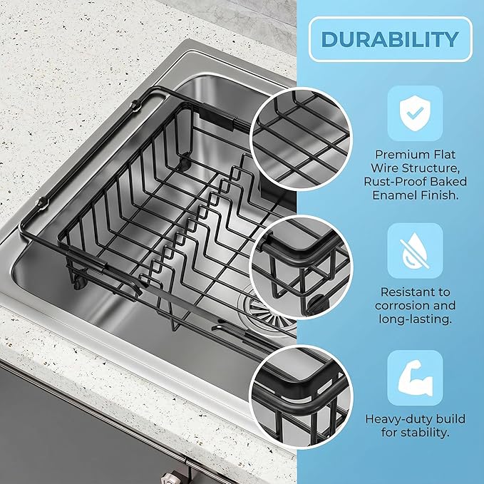 Expandable in Sink Dish Drying Rack - Adjustable Capacity Over The Sink Dish Drainer Drying Rack with Utensil Holder for Kitchen Counter, Drying Rack for Small Space,14.37“-21.06”L x 11.81“W x 3.74”D - Image 4