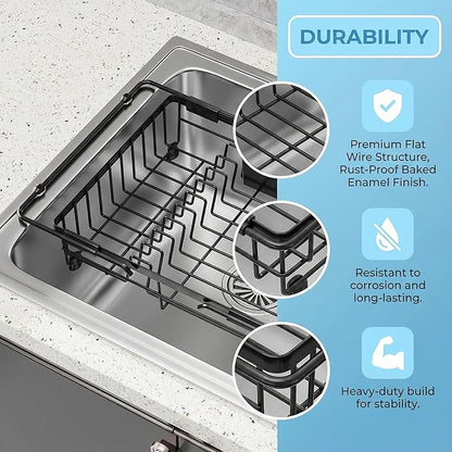 Expandable in Sink Dish Drying Rack - Adjustable Capacity Over The Sink Dish Drainer Drying Rack with Utensil Holder for Kitchen Counter, Drying Rack for Small Space,14.37“-21.06”L x 11.81“W x 3.74”D - Image 4