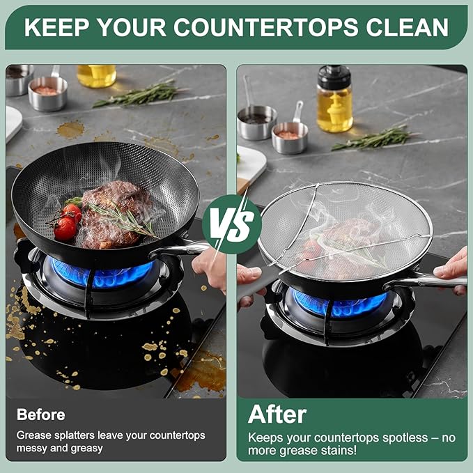Splatter Screen for Frying Pan - 9.8" 11.4" 13" Stainless Steel Fine Mesh Grease Splatter Guard with Silicone Handle, Hot Oil Splash Guard for Cooking to Prevent Oil Splatter, Safe Cooking - Image 4