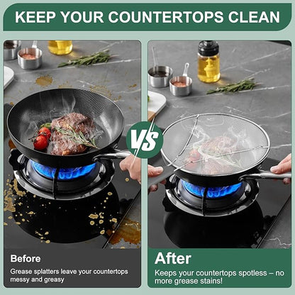 Splatter Screen for Frying Pan - 9.8" 11.4" 13" Stainless Steel Fine Mesh Grease Splatter Guard with Silicone Handle, Hot Oil Splash Guard for Cooking to Prevent Oil Splatter, Safe Cooking - Image 4