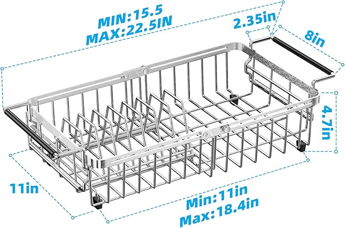 Expandable Over The Sink Dish Drying Rack, Anti-Rust Stainless Steel in Sink Dish Drainer with Cutlery Holder, Counter Space Saving Sturdy Sink Drying Rack for Many Kitchen Drain Task - Image 5