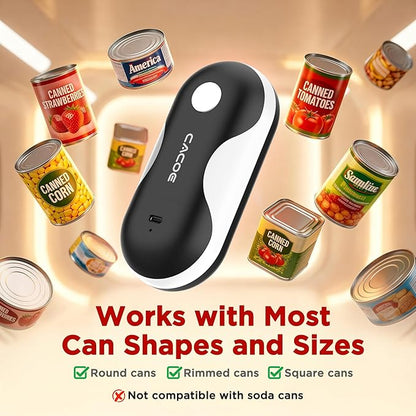 CACOE Automatic Smart Electric Can Opener with Auto Stop & USB-C Charging - Cordless Can Opener for Elderly and Arthritic Users for Seniors & Arthritis, Effortless One-Touch Open (black)