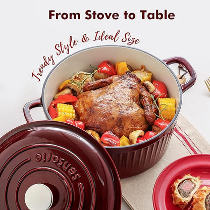 SENSARTE Enameled Cast Iron Dutch Oven Pot with Lid 3.5/5.5/6.5 Quart Heavy-Duty Round Dual Handles Kitchen Pot with Cotton Potholders & Silicone Trivet, Pot for Bread Baking, Stews, Braising, Roasting, Oven Safe, 5.5 Quart, Red