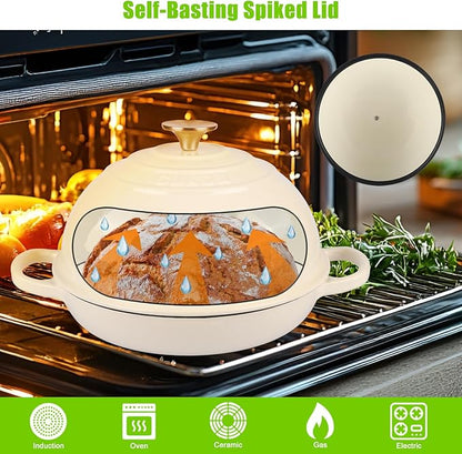 CUKOR 7QT Dutch Oven Pot With Lid, Enameled Cast Iron Dutch Oven For Bread Baking, Non-Stick Bread Pot for Oven/Stovetop, White (Roast, Braising, Stewing, Soups)