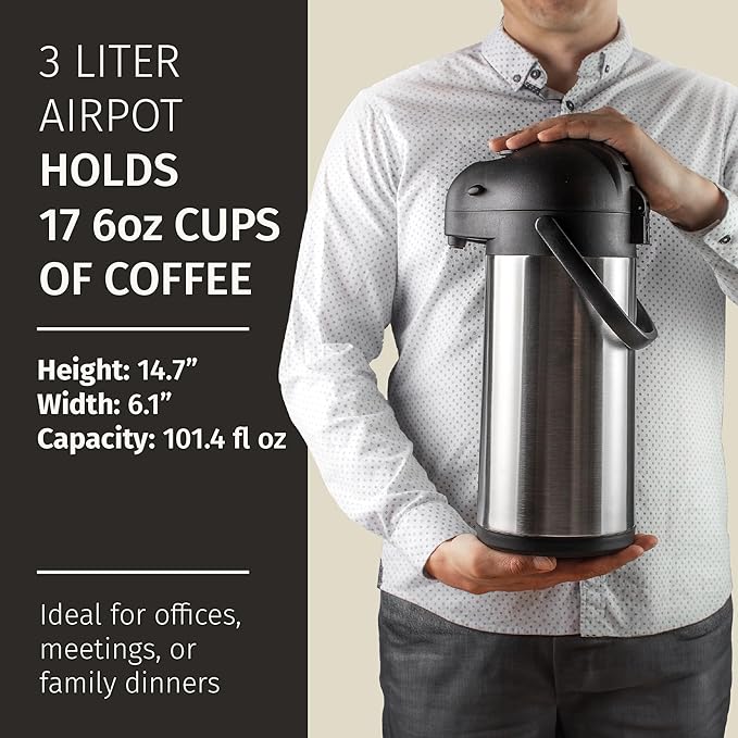 Coffee Carafe Airpot & Cleaning Brush - 101oz / 3L Airpot 12 Hours Hot Water Dispenser or 36 Hours Cold Drink Dispenser with Pump - Easy Dispensing Coffee Carafes for Keeping Hot Extra Large - Cresimo - Image 4