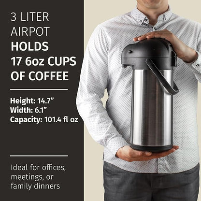 Coffee Carafe Airpot & Cleaning Brush - 101oz / 3L Airpot 12 Hours Hot Water Dispenser or 36 Hours Cold Drink Dispenser with Pump - Easy Dispensing Coffee Carafes for Keeping Hot Extra Large - Cresimo - Image 4