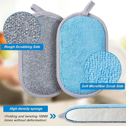 Dual-Sided Multi-Purpose Scrub Sponges, Non-Scratch Dishwashing Sponges for Kitchen, Reusable Microfiber Sponge for Efficiently Cleaning Dishes, High Density Sponge Inside (6 Pack, Medium 3 Color) - Image 2