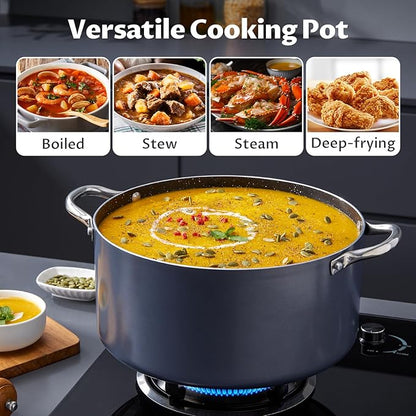 BEZIA 12 Quart Cooking Pot, Large Non Stick Induction Stock Pots with Lid, All Stove Compatible, 12 QT Aluminum Soup/Stew Pot For Big Gatherings, Grey - Image 7