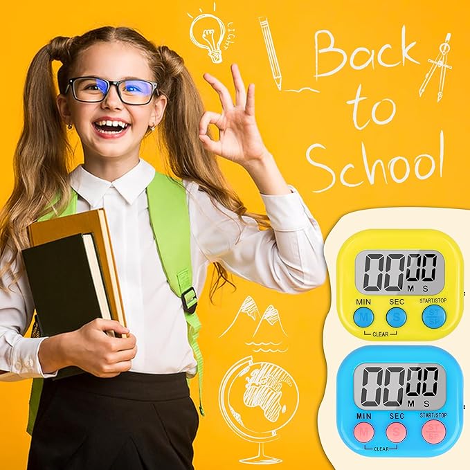 ZILLEEN Classroom Timer for Kids Teachers 2 Pack Digital Timers, Blue & Yellow - Image 6