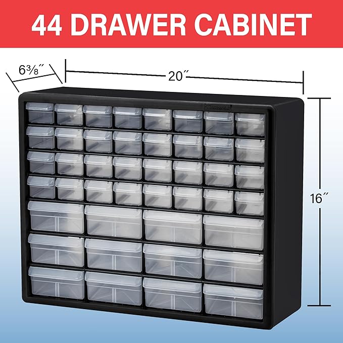 Akro-Mils 44-Drawer Plastic Drawer Storage Cabinet for Garage Organization, Bead Organizer, Building Bricks Storage, Teacher Toolbox, Makeup Organizer, 20" W x 6" D x 16" H, 10144 Red - Image 3