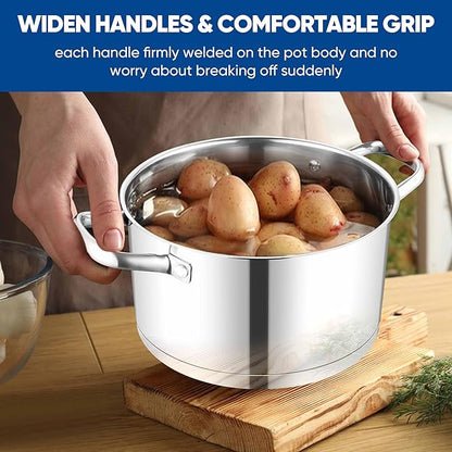 TeamFar 5 QT Stock Pot, Tri-ply Bottom Stainless Steel Stockpot Cooking Soup Pasta Pot with Lid for Gas/Induction/Electric Stoves, Non-toxic & Heavy Duty, Double Handles & Dishwasher Safe - Image 6