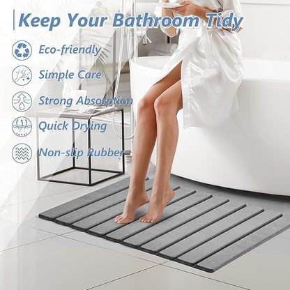 AWW Foldable Stone Bath Mat, Super Absorbent Diatomaceous Earth Mats, Non-Slip 23.6 x 15.5 Inch Quick Drying Mat, Compact and Easy to Store Bath Mats for Bathroom, Easy to Clean, Grey - Image 8