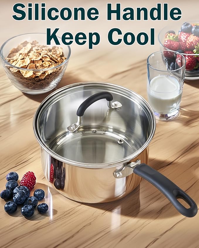 Cook N Home Stainless Steel Cookware Sets 10-Piece, Pots and Pans Kitchen Cooking Set with Stay-Cool Handles, Dishwasher Safe, Silver - Image 4