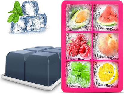 Silicone Ice Cube Trays with Lids,Large Square Ice Cube Molds for Freezer, Whiskey, Cocktail, Stackable Flexible and Reusable & Easy Release BPA Free (2 Pack&Dark Gray and Rose) by Excnorm