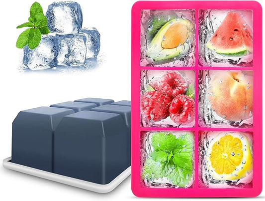 Silicone Ice Cube Trays with Lids,Large Square Ice Cube Molds for Freezer, Whiskey, Cocktail, Stackable Flexible and Reusable & Easy Release BPA Free (2 Pack&Dark Gray and Rose) by Excnorm