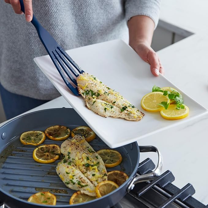 GreenPan Silicone 3 Piece Cooking Utensil Set, Fish Turner, Mixing Spatula, Solid Spoon, Flexible Nonstick Kitchen Tools Rigid Steel Core, Heat-Resistant Anti-Slip Handle BPA-Free Dishwasher Safe Blue - Image 3