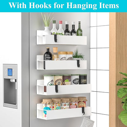 HuggieGems 4 Pack Magnetic Spice Storage Rack Organizer for Refrigerator and Oven, White Fridge Organizers and Storage - Image 2