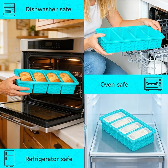 3-Pack Silicone Freezer Trays with Lid, Soup Freezer Container Molds, Silicone Freezer Molds, Ice Cube Tray for freezing Soup Sauce Broth Leftovers, Dishwasher & Oven Safe, BPA Free (1-cup,blue)