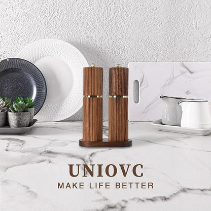 Wooden Salt and Pepper Grinder Set, Refillable Salt and Pepper grinder with adjustable Coarseness, Acacia Wood pepper mill manual, Salt and Pepper Shakers Matching Wooden tray-Ideal for Gifting - Image 8