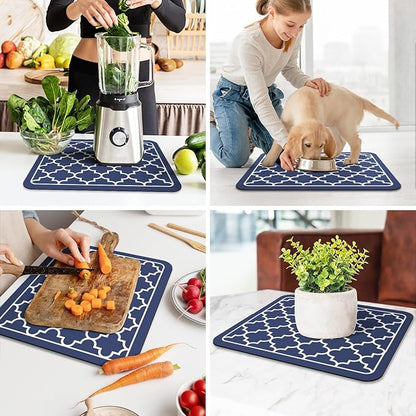 WISELIFE Dish Drying Mat Super Absorbent Drying Mat Large Dish Drying Mats for Kitchen Counter Easy Clean Dish Mat Kitchen Drying Mat15"x 18" Stylish Blue - Image 6