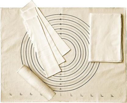 Tessco 6 Pieces Pastry Cloth and Rolling Pin Cover Set Includes 2 Pcs 25 x 20 Inch Large Cotton Pastry Mat 4 Pcs 14 x 2.5 Inch Rolling Pin Cover Sleeves for Dough Bread Pie Baking Kitchen Supplies