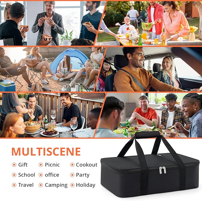 Insulated Casserole Carrier for Hot or Cold Food,Pie Carrier Bag Lunch Bag Tote for Potluck Parties/Picnic/Cookouts, Fits 9"x13" Baking Dish,Black