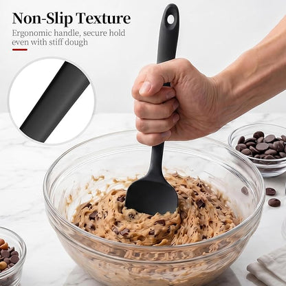 600ºF Heat Resistant Spatulas, High Heat Food Safe Semless Kitchen Silicone Scraper Set for Cooking Baking Mixing Scraping Stirring Nonstick Cookware Pan Bowl (2Pcs,Black)