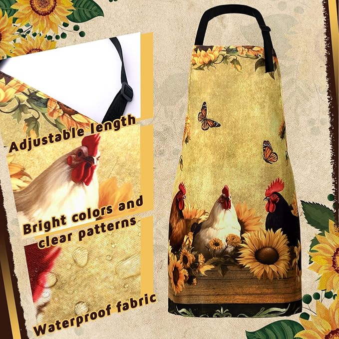 Geetery 4 Pcs Chicken Aprons for Women Rooster Print Apron Waterproof Adjustable for Kitchen Cooking - Image 5