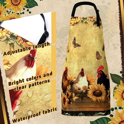 Geetery 4 Pcs Chicken Aprons for Women Rooster Print Apron Waterproof Adjustable for Kitchen Cooking - Image 5