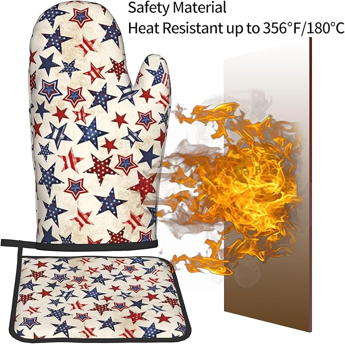 Patriotic Stars Oven Mitts - 4th of July Kitchen Mitts Pot Holders Sets of 2 Red White and Blue Hot Mitts Independence Memorial Day Hot Pads for Cooking Baking Grilling - Image 5